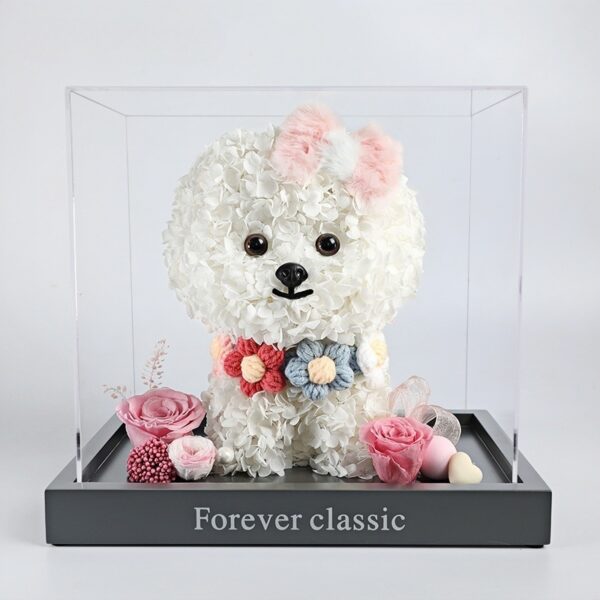 Preserved Flower Bichon Love Box-pink Bowknot